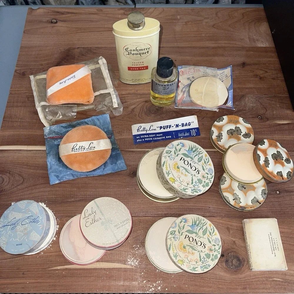 Vtg 1940s-50s Cosmetics Lot Coty Airspun Ponds Lady Esther Powder Tins Ambrosia